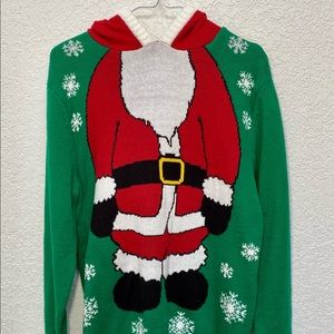 Ugly Christmas Sweater Men’s Size M Jolly Green Santa Claus Hooded X-Mas Costume